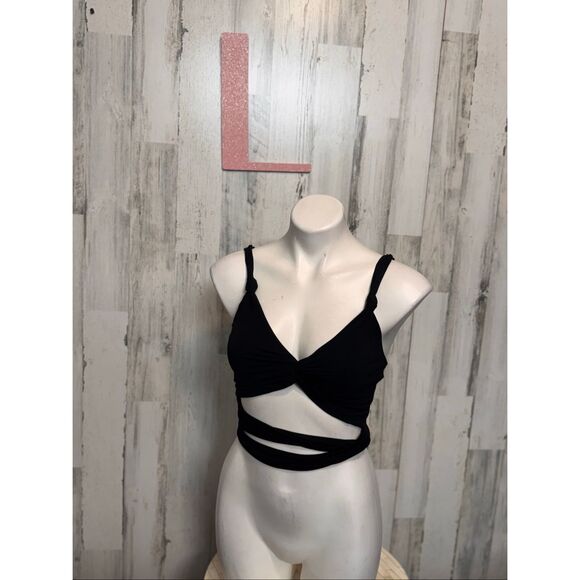 Forever 21 Black Wrap Cutout Crop Top | Size Large - Picture 1 of 6